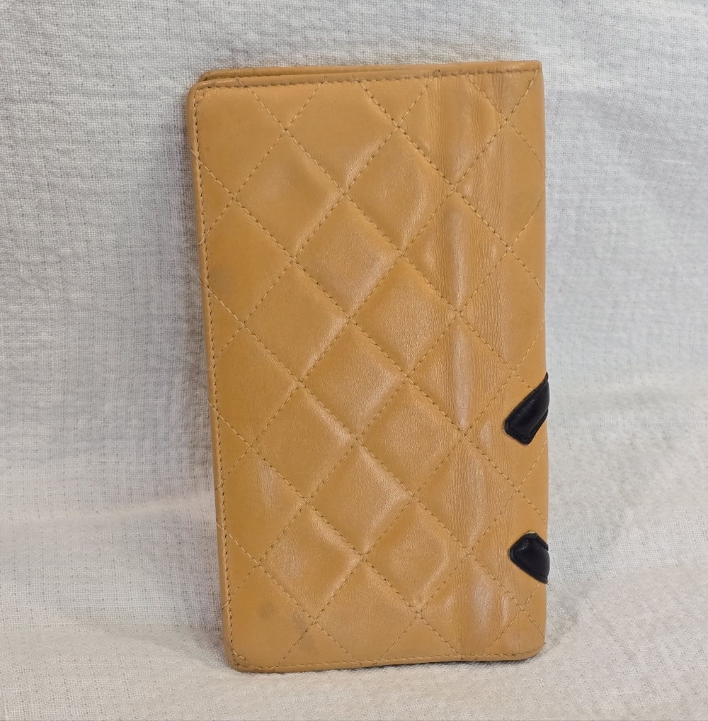 Chanel Cambon Long Leather Wallet Beige Black CC Passport Travel Yen Case Clutch - Picture 2 of 16